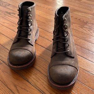 LL Bean brand 6” brown leather boots.